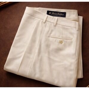 Brooks Brothers Womens Cream 100% Wool Pleated Straight Leg Trousers Size 12 NEW